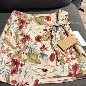 Anthropologie Maison d'Amelie tropical print linen blend faux wrap skirt XS NEW